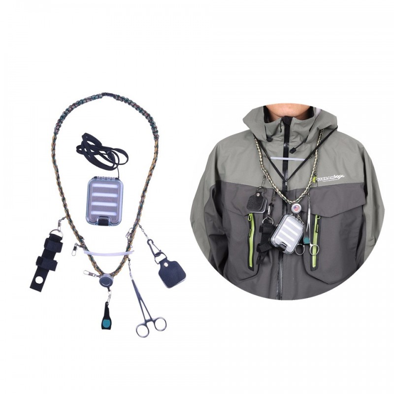 Hand Woven Fly Fishing Lanyard Braided Necklace with Fly Box &