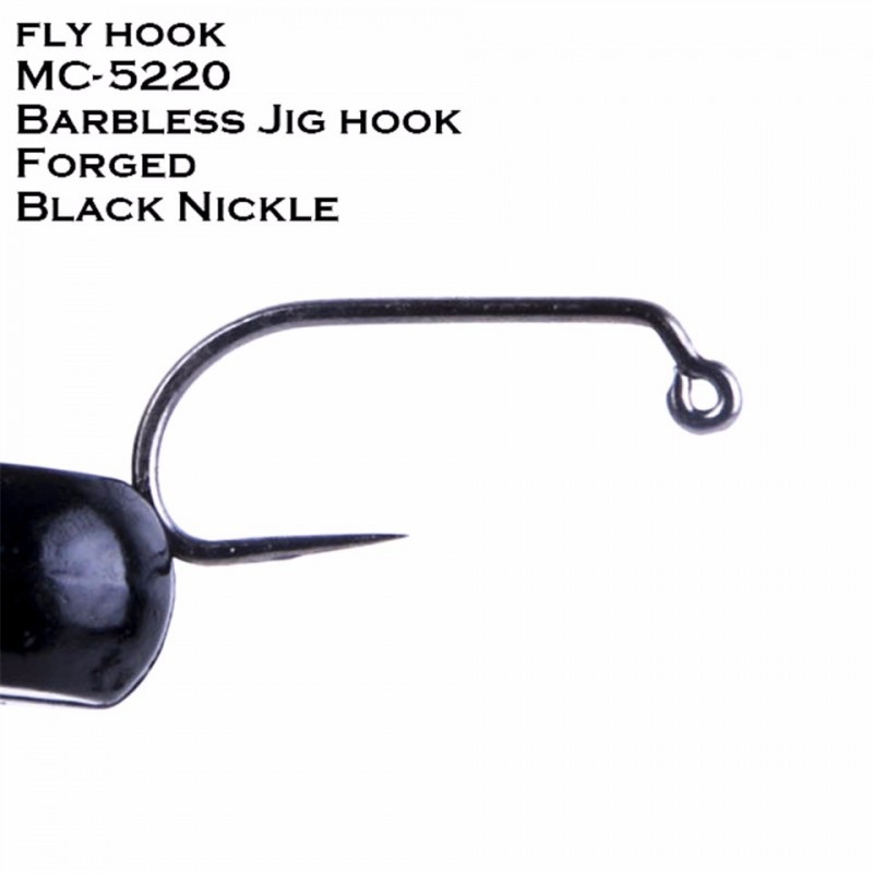 Fly hook 100pcs/lot Fish-Friendly Barbless Jig Hooks Forged Black Nickle  MC-5220 12# 14# 16# Fly Fishing Hook