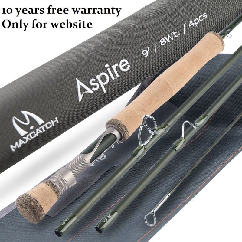 Aspire - Fly Fishing Rod 40T Carbon Fiber, Anodized Reel Seat, 4-Piece,  5/6/8 wt